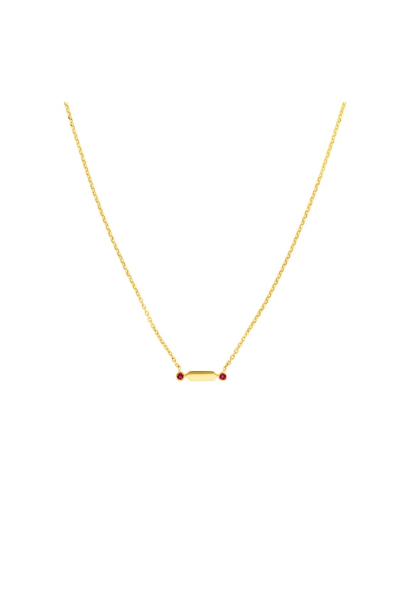 14k Yellow Gold 1.4mm Round Rubies(0.032ct) Adjustable Bar Necklace 18 Inch Pendant Necklace for Women