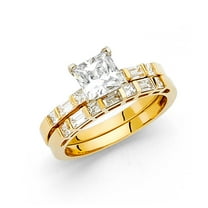 14k Yellow Gold 1.50 ct CZ Princess Cut & Baguette Wedding Ring Duo Set