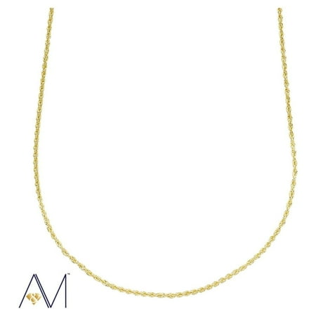 A&M 14k Yellow Gold 1.5mm Rope Chain Necklace, 16–24 Inch, Lobster Clasp, Adult Unisex