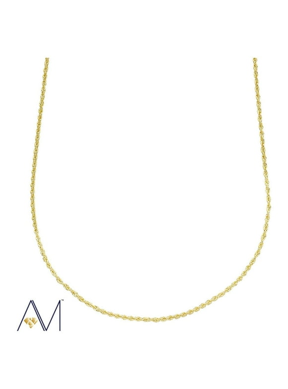 14k Yellow Gold 1.5mm Rope Chain Necklace, 16” to 24”, with Lobster Clasp, for Women's, Unisex