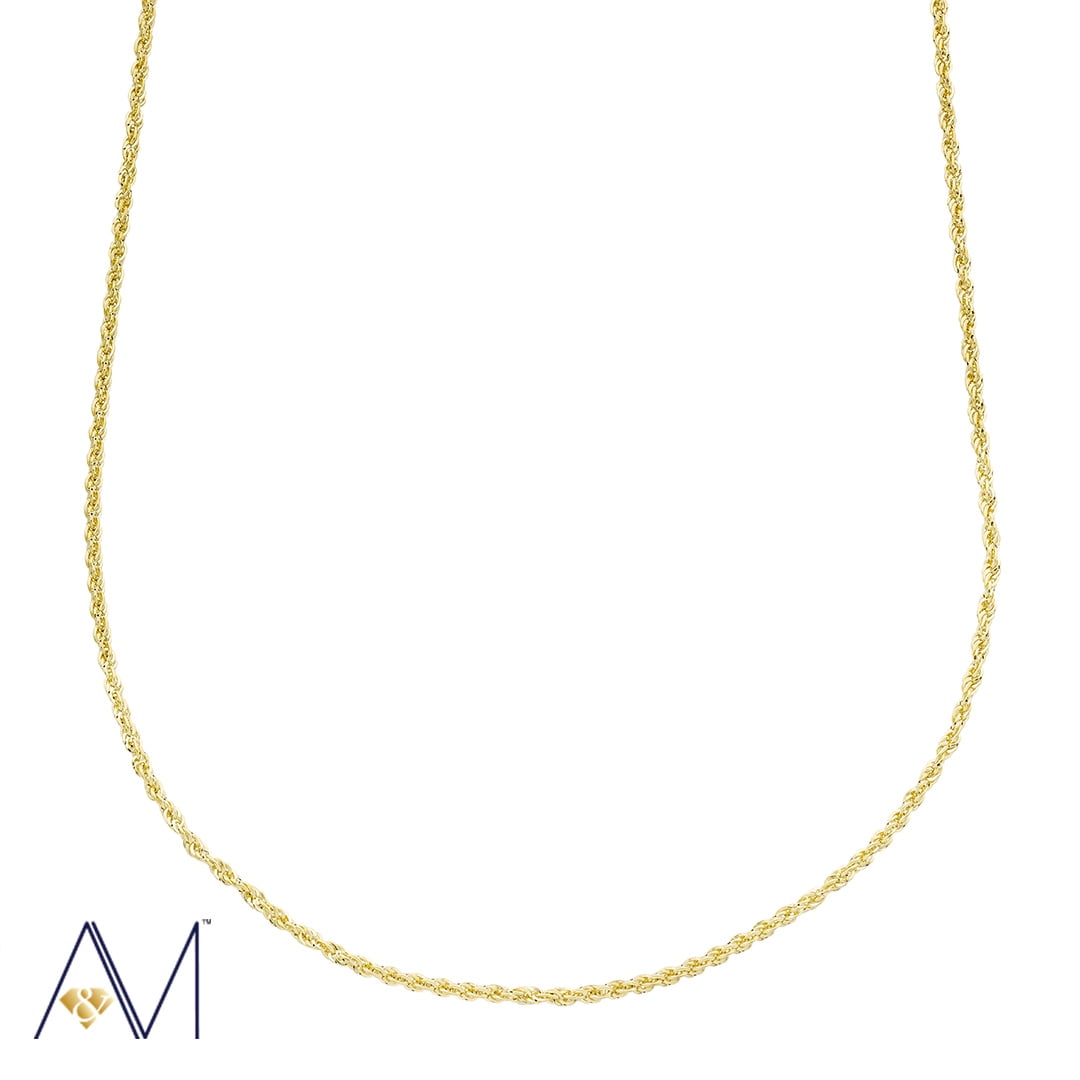14k Yellow Gold 1.5mm Rope Chain Necklace 16 to 24 with
