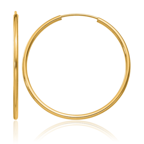 14K Solid Yellow Gold 1.5mm Round Endless Medium Hoop Earrings