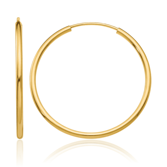 14K Solid Yellow Gold 1.5mm Round Endless Medium Hoop Earrings