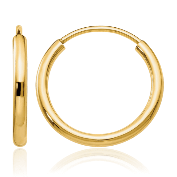 14K Solid Yellow Gold 1.5mm Round Endless Huggie Small Hoop Earrings