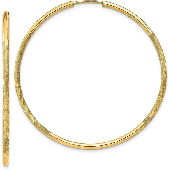 14k Yellow Gold 1.5mm Satin Diamond-cut Endless Hoop Earrings - 39mm
