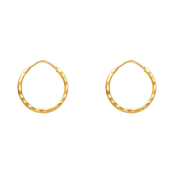 14k Yellow Gold 1.5mm Shiny Sparkle-Cutendless Hoop 13mm Earrings Hoop Earring for Women - .6 Grams