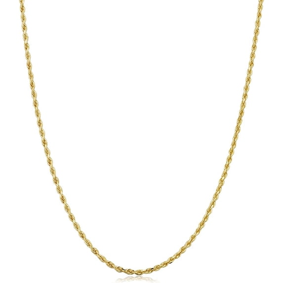 14k Yellow Gold 1.5mm Solid Rope Chain Necklace, 16” to 24”, Women’s, Unisex