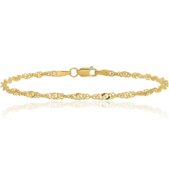 14K Solid Yellow Gold 1.6mm Singapore Chain Anklet Summer Beach Foot Ankle Bracelet