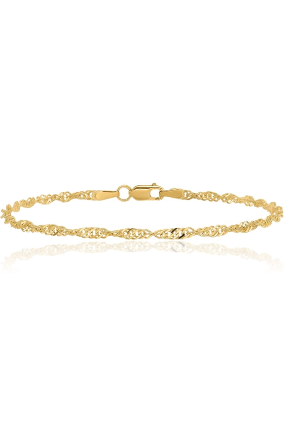 14K Solid Yellow Gold 1.6mm Singapore Chain Anklet Summer Beach Foot Ankle Bracelet