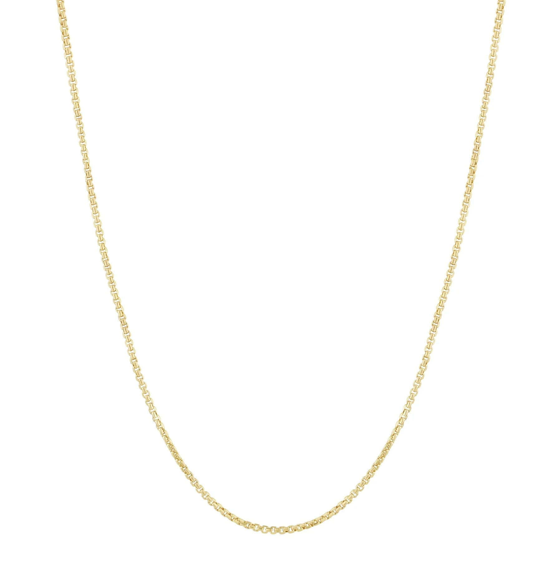 14k Yellow Gold 1.6mm Hollow Round Box Chain Necklace, 16” to 24”, Women’s, Unisex