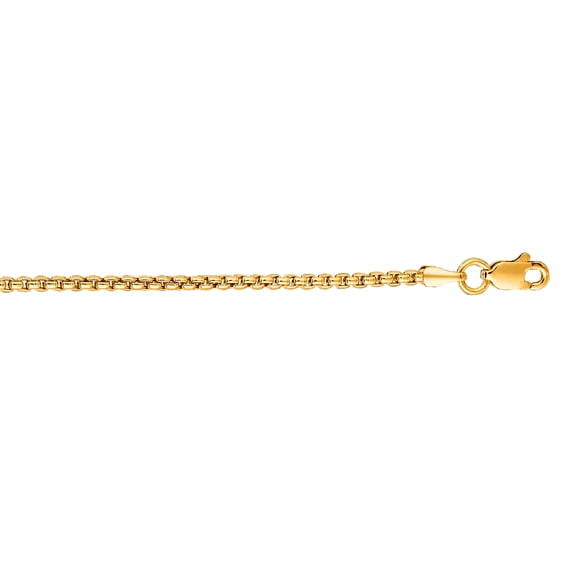 14k Yellow Gold 1.6mm Solid Round Box Chain Necklace With Lobster Clasp 16 Inch Chain Necklace for Women and Men