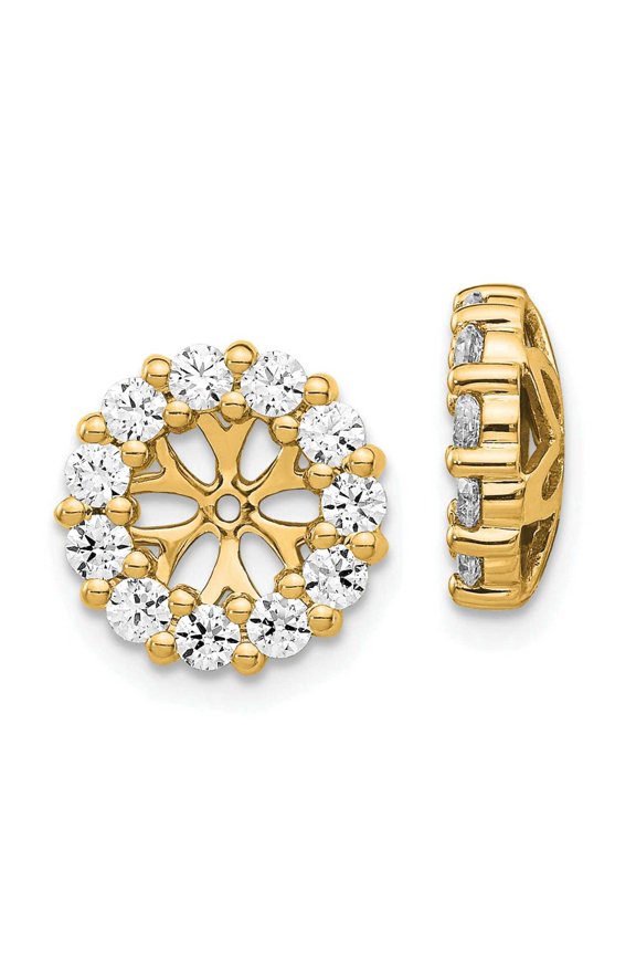 14k Yellow Gold 1 CT Diamond Cluster Circle Earring Jackets