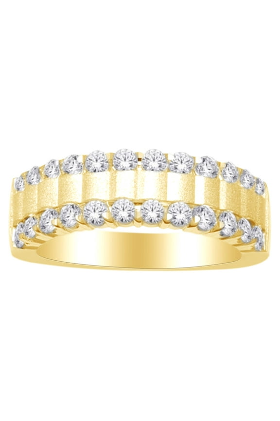 14k Yellow Gold 1 CT Round Cut White Natural Diamond Men's Fashion Band Ring With RING Size-13