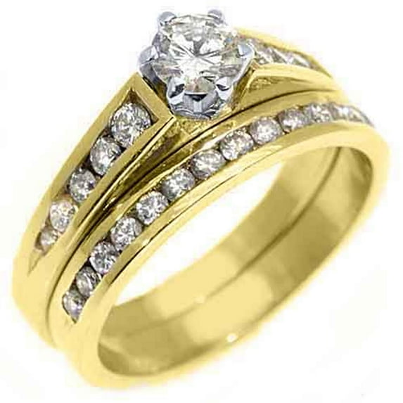 14k Yellow Gold 1 Carat Round Diamond Engagement Ring Wedding Band Bridal Set