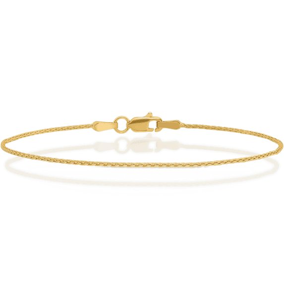 14K Solid Yellow Gold 1.2mm Parisian Spiga Wheat Link Chain Anklet Summer Beach Foot Ankle Bracelet