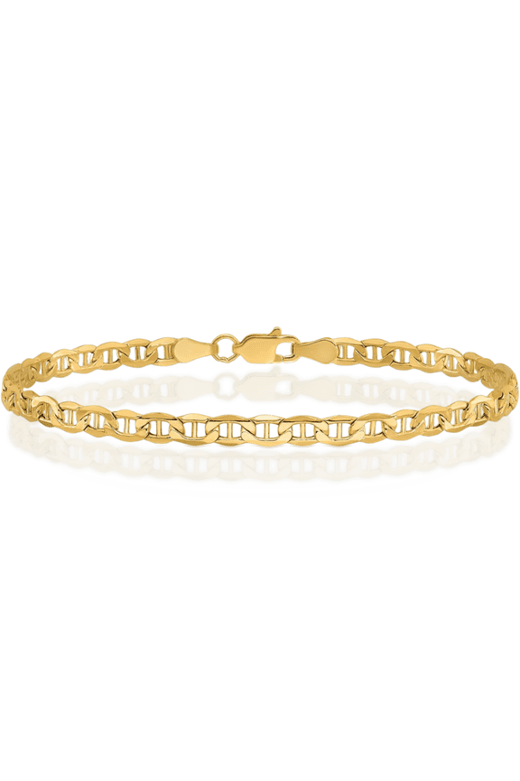 14K Solid Yellow Gold 3.2mm Mariner Anchor Link Chain Anklet Summer Beach Foot Ankle Bracelet
