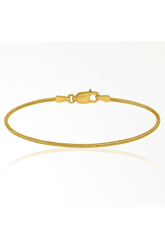 14K Solid Yellow Gold 0.8mm Round Cubetto Omega Snake Chain Anklet Summer Beach Foot Ankle Bracelet