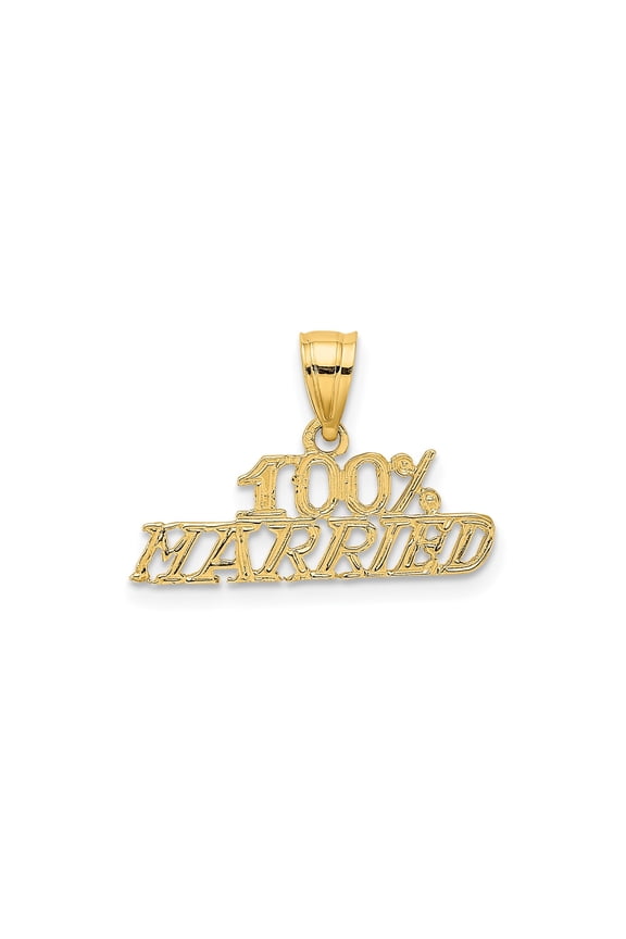 14k Yellow Gold 100 Percent Married Pendant for Men and Women, Textured Script Statement Charm, Bold Wedding Jewelry, Marriage Commitment Symbol, Romantic Anniversary Necklace