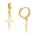 thumbnail image 1 of 14k Yellow Gold 10m Small Hoop Earrings With Dangle Religious Faith Cross Hoop Earring for Women, 1 of 2