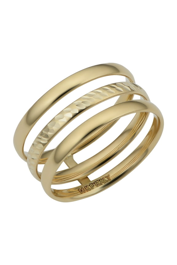 KoolJewelry 14k Yellow Gold 10mm Diamond-cut Finish Triple Band Ring