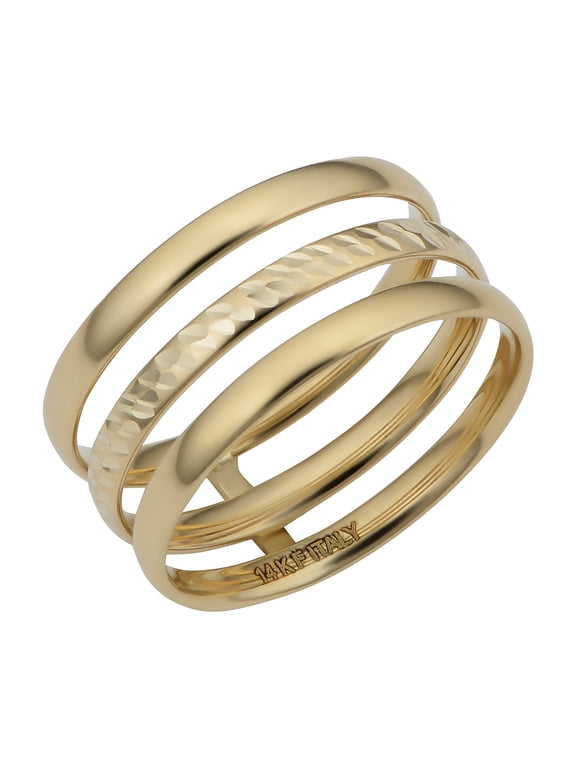 KoolJewelry 14k Yellow Gold 10mm Diamond-cut Finish Triple Band Ring