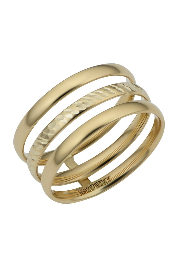 KoolJewelry 14k Yellow Gold 10mm Diamond-cut Finish Triple Band Ring