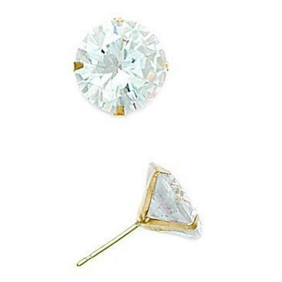 14k Yellow Gold 10mm Round Cubic Zirconia Light Prong Set Earrings
