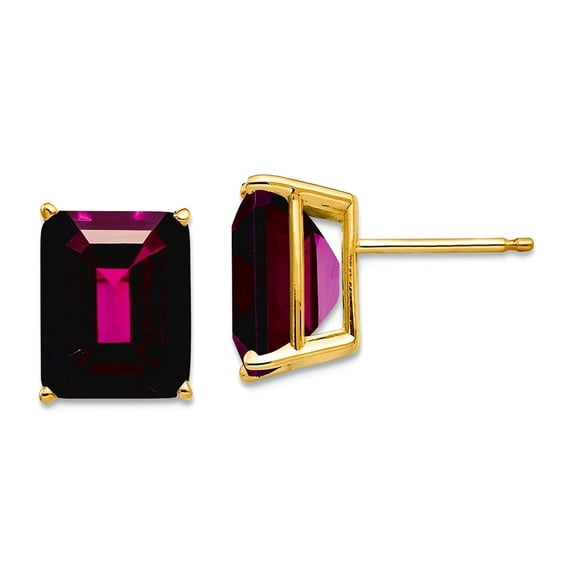 14k Yellow Gold 10x8mm Emerald-Cut Rhodalite Garnet Earrings 11x8mm Wide Stud Earring for Women