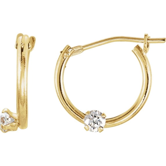14k Yellow Gold 11.5x2.3mm Polished Cubic Zirconia Youth Hoop Earrings