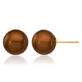 thumbnail image 1 of 14K Solid Yellow Gold 10mm Brown Round Freshwater Cultured Pearl Stud Earrings, 1 of 10