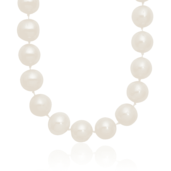 14K Solid Yellow Gold 10mm White Near Round Freshwater Cultured Pearl Necklace Chain