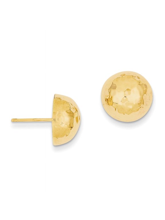 14k Yellow Gold 12mm Hammered Half Ball Button Post Earrings