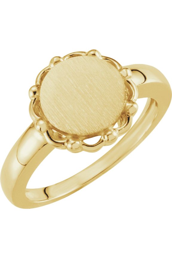 14k Yellow Gold 12mm Round Shape Signet Metal Fashion Ring Fine Jewelry For Women Gifts For Her, Size 6