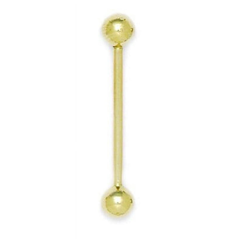 14k Yellow Gold 14 Gauge Barbell Body Piercing Jewelry Tongue Bar Measures 31x5mm