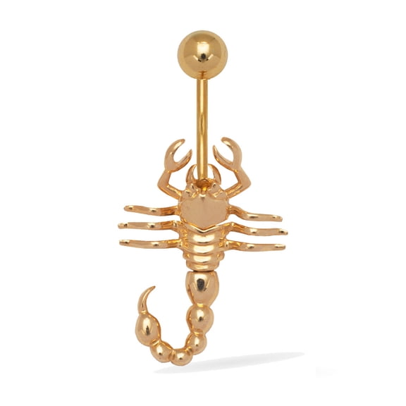 14k Yellow Gold 14 Gauge Scorpion Body Jewelry Belly Ring - Measures 32x16mm