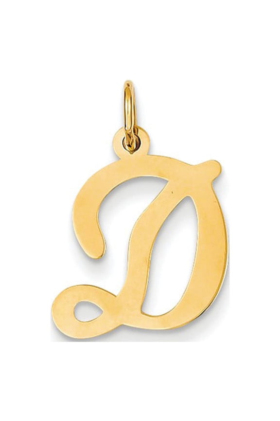 14k Yellow Gold 14KY Script Letter D Initial Charm Pendant