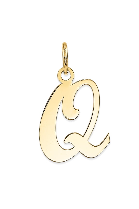 14k Yellow Gold 14KY Script Letter Q Initial Charm Pendant