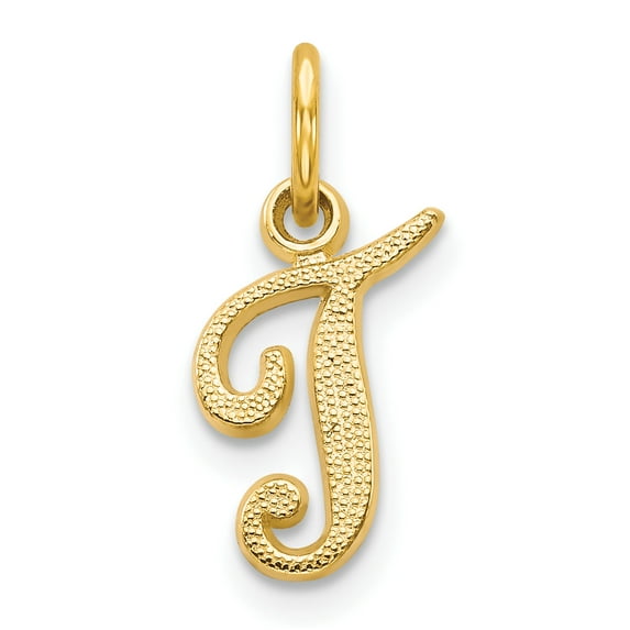 14k Yellow Gold 14KY Script Letter T Initial Charm Pendant