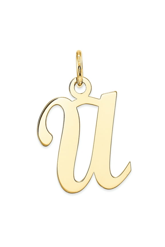 14k Yellow Gold 14KY Script Letter U Initial Charm Pendant