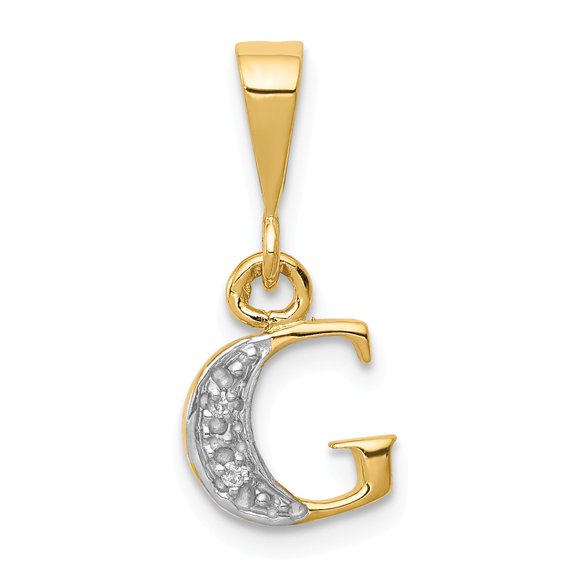 14k Yellow Gold 14KY with Rhodium Diamond Letter G Initial Pendant Charm