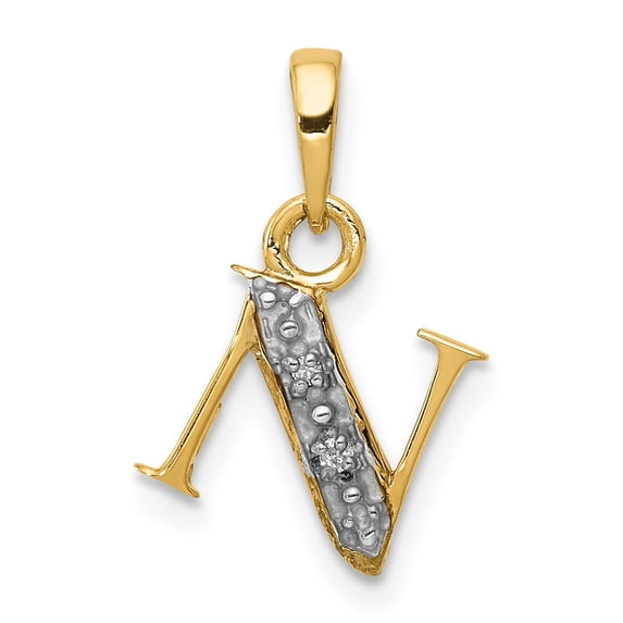 14k Yellow Gold 14KY with Rhodium Diamond Letter N Initial Pendant Charm