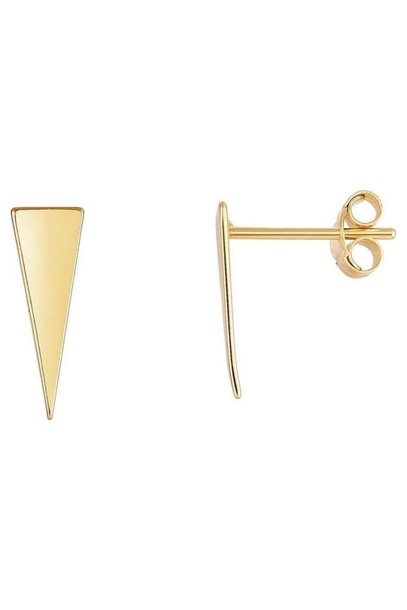 14k Yellow Gold 14x5mm Shiny 3 Point Long Triangle Stud Earrings With Push Back Clasp