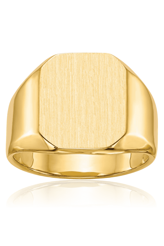 14K Solid Yellow Gold Mens Custom Engraved Signet Ring Handmade Personalized Monogram Initial Letter Band
