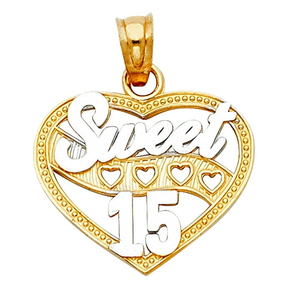 14k Yellow Gold 15 Years Love Heart Pendant Necklace 17x17mm Pendant for Women - 1.1 Grams