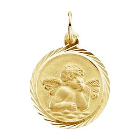 14k Yellow Gold 15mm Polished Round Religious Guardian Angel Medal Pendant Necklace Pendant for Women