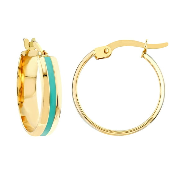14k Yellow Gold 15x4mm Blue-enamel Round Hoop Earrings Hoop Earring for Women