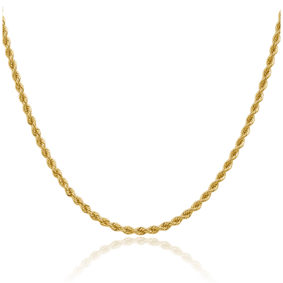 14K Solid Yellow Gold 2.75mm Rope Chain Twisted Link Necklace