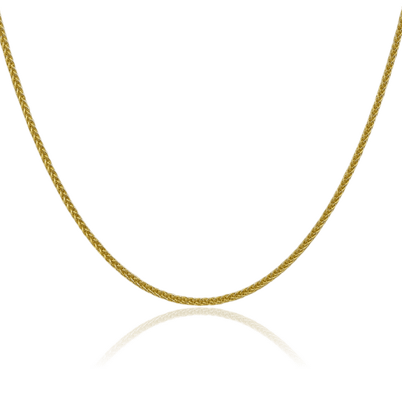 14K Solid Yellow Gold 2mm 3 Wire Spiga Wheat Link Chain Necklace
