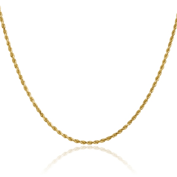 14K Solid Yellow Gold 2mm Rope Chain Twisted Link Necklace 16 inch