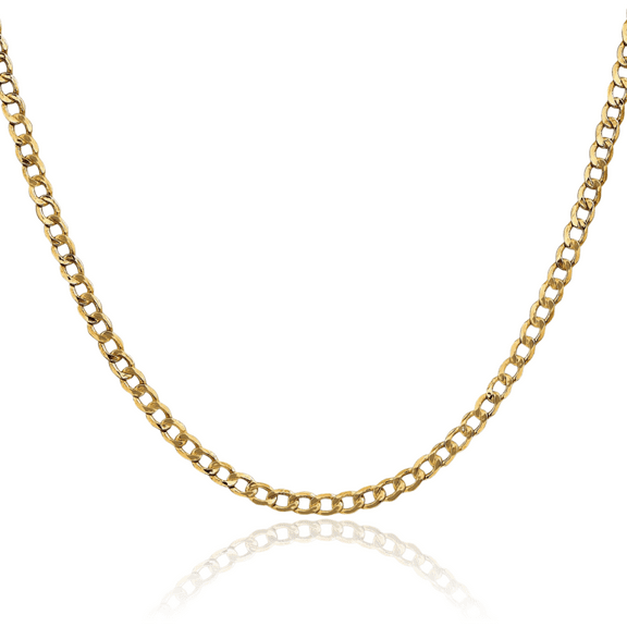 14K Solid Yellow Gold 3.35mm Curb Link Chain Necklace 16 inch